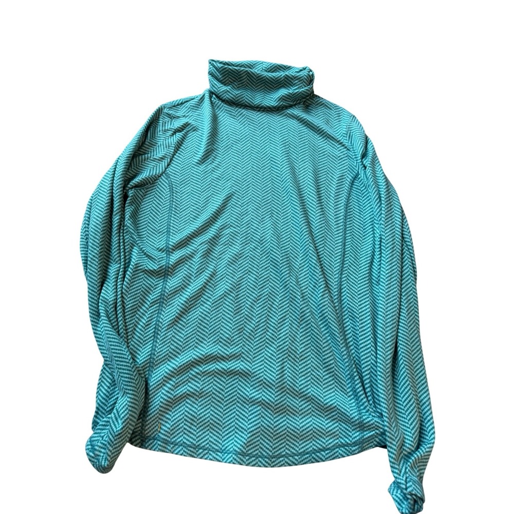 St Johns Bay Active Womens Small Teal Herringbone Turtleneck Long Sleeve Top